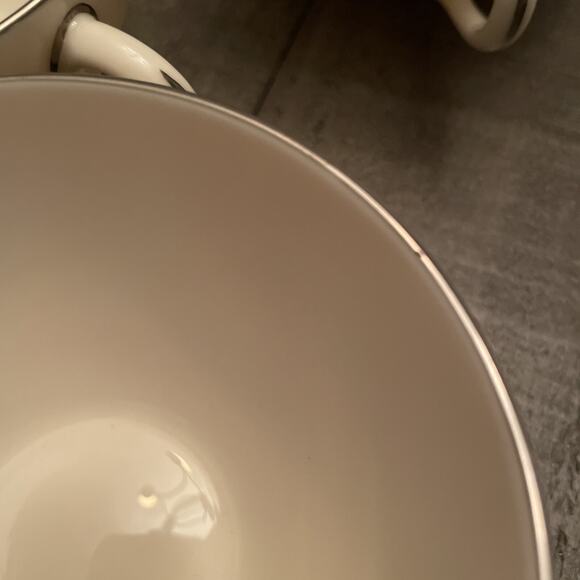 Olympia Platinum by Lenox Flat Cup & Saucer Set of 4 USA White w/ Silver Rim - Picture 10 of 10